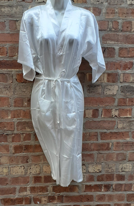 Vintage NEW White Satin Kimono Robe Size XL/XXL