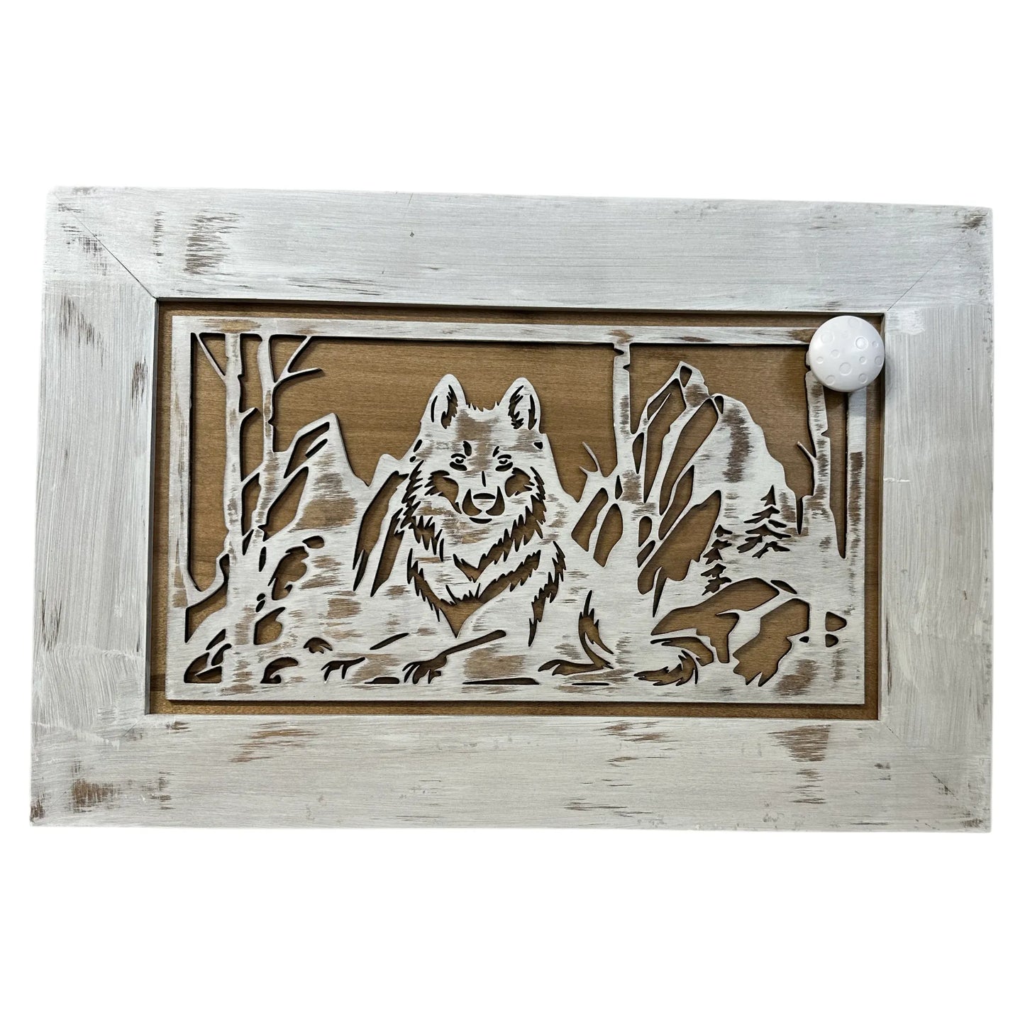 Decorative White Wolf Gun Cabinet Wall-Mounted & Lockable – Weapon Safe for Protective Gun Keeping & Household Defense Equipment