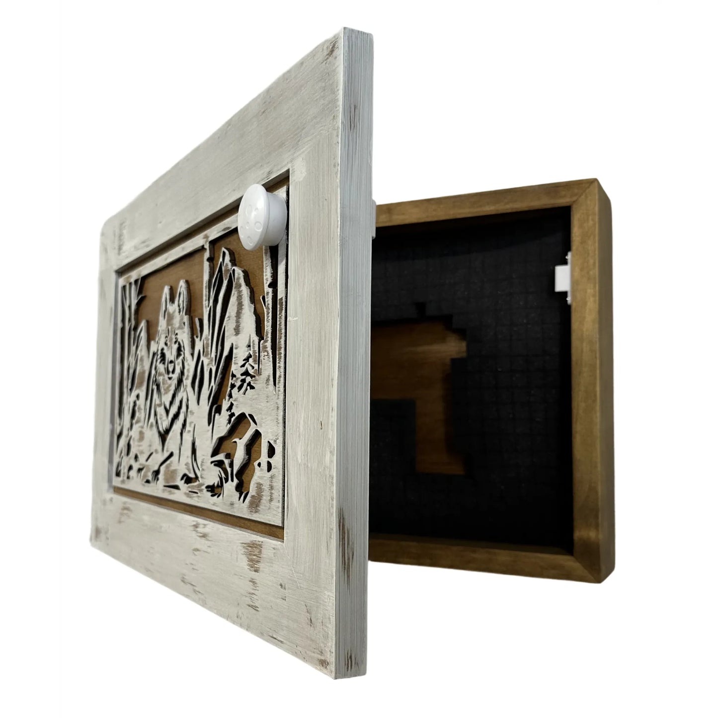 Decorative White Wolf Gun Cabinet Wall-Mounted & Lockable – Weapon Safe for Protective Gun Keeping & Household Defense Equipment