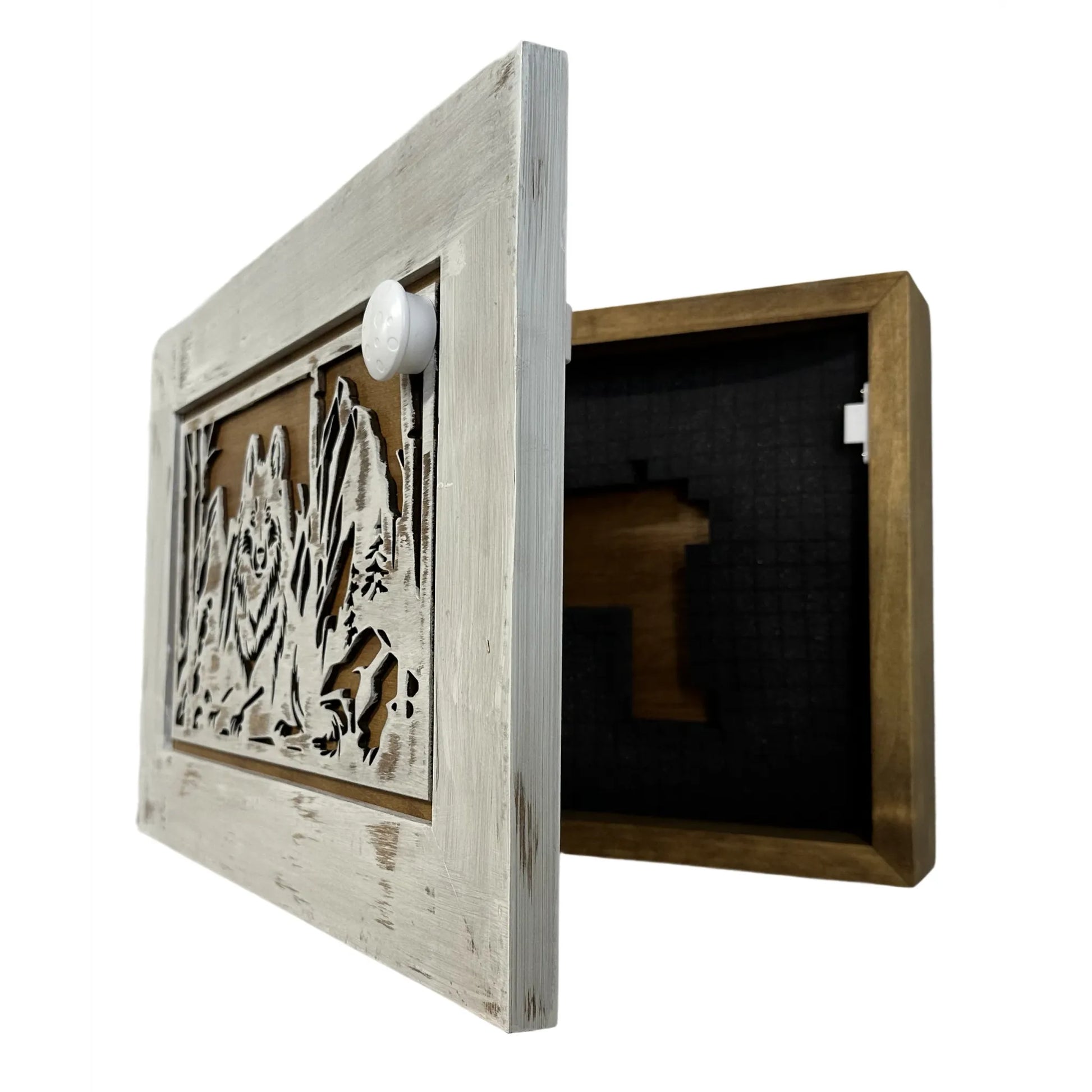 Decorative White Wolf Gun Cabinet Wall-Mounted & Lockable – Weapon Safe for Protective Gun Keeping & Household Defense Equipment