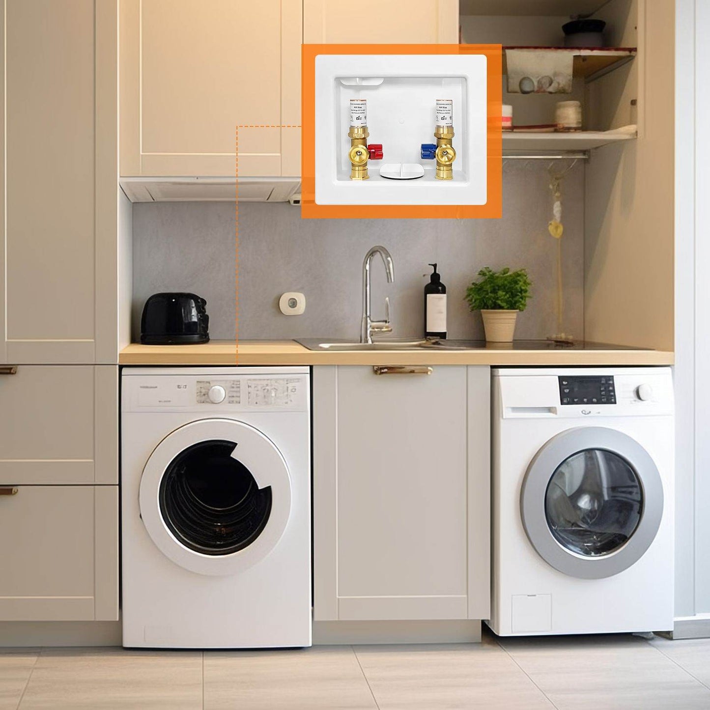 1/2" Sweat Inlet, Washing Machine Outlet Box, with Copper Water Hammer Arrestor