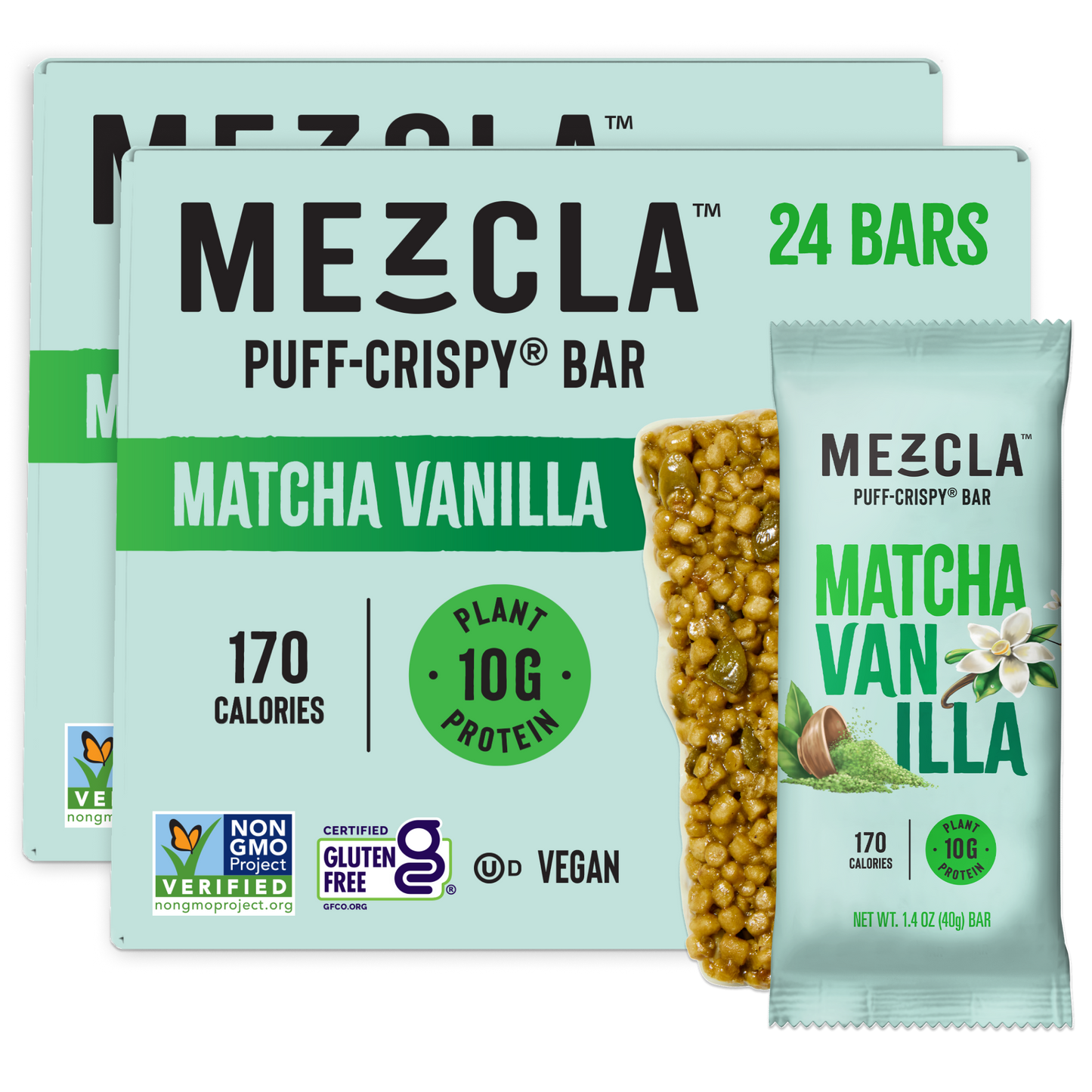 Mezcla Matcha Vanilla Bars - 12 bars x 1.4 oz case
