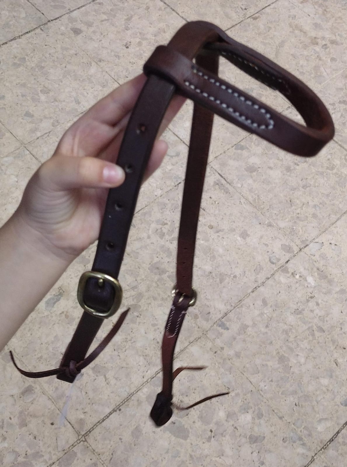 Double Stitched Harness Leather Single Ear Headstall w/Tie Ends