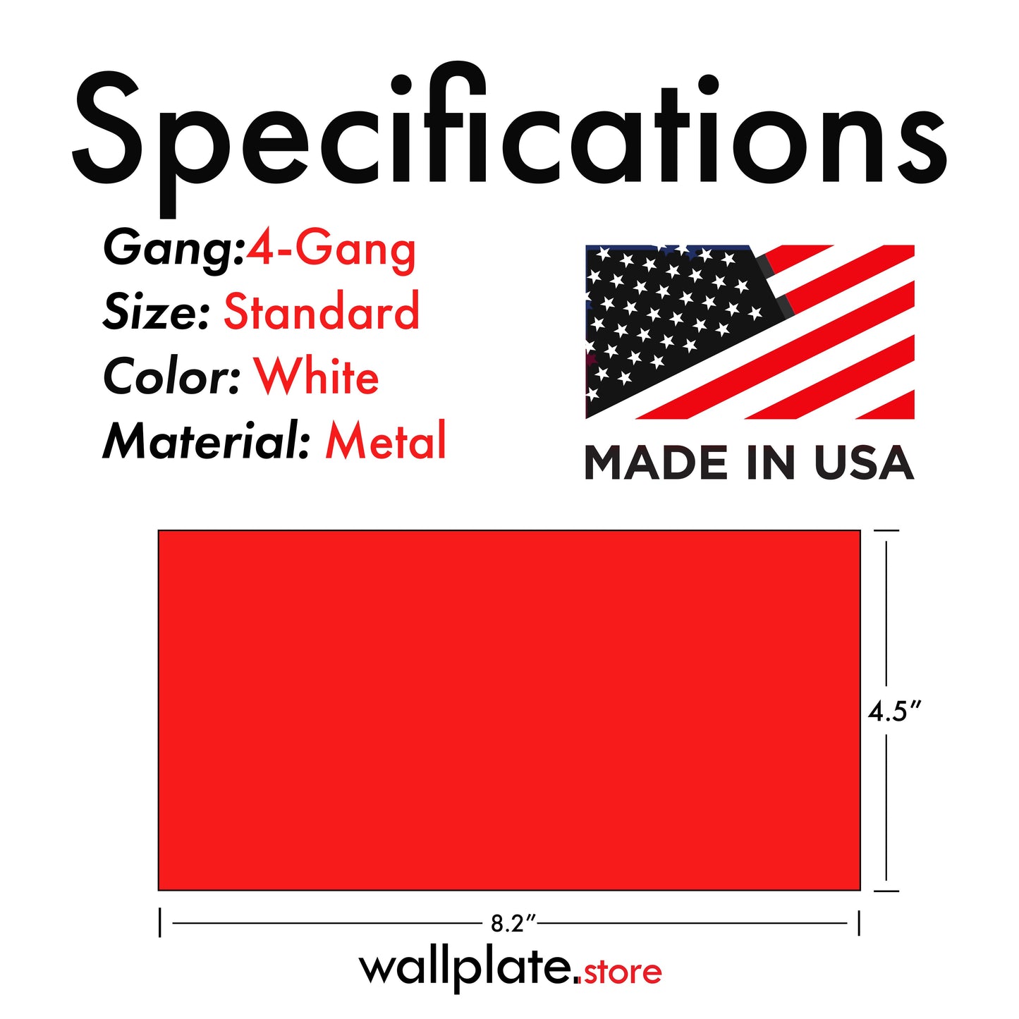 4-Gang White Metal Wall Plate – 1 GFCI/Decora & 3 Blank – Made in USA - Standard Size