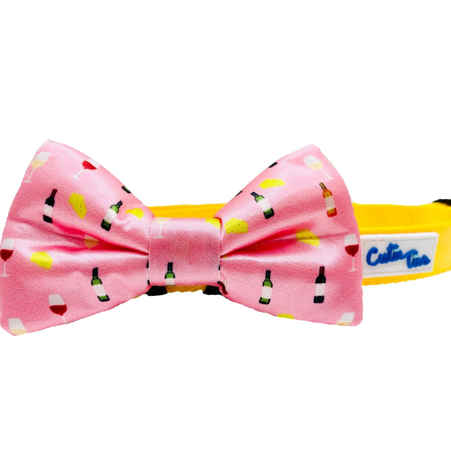 Wine & Cheese Pink Dog Bow Tie