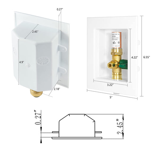 1/2" PEX Expansion (F1960) Inlet, Ice Maker Outlet Box, with Copper Arrestor