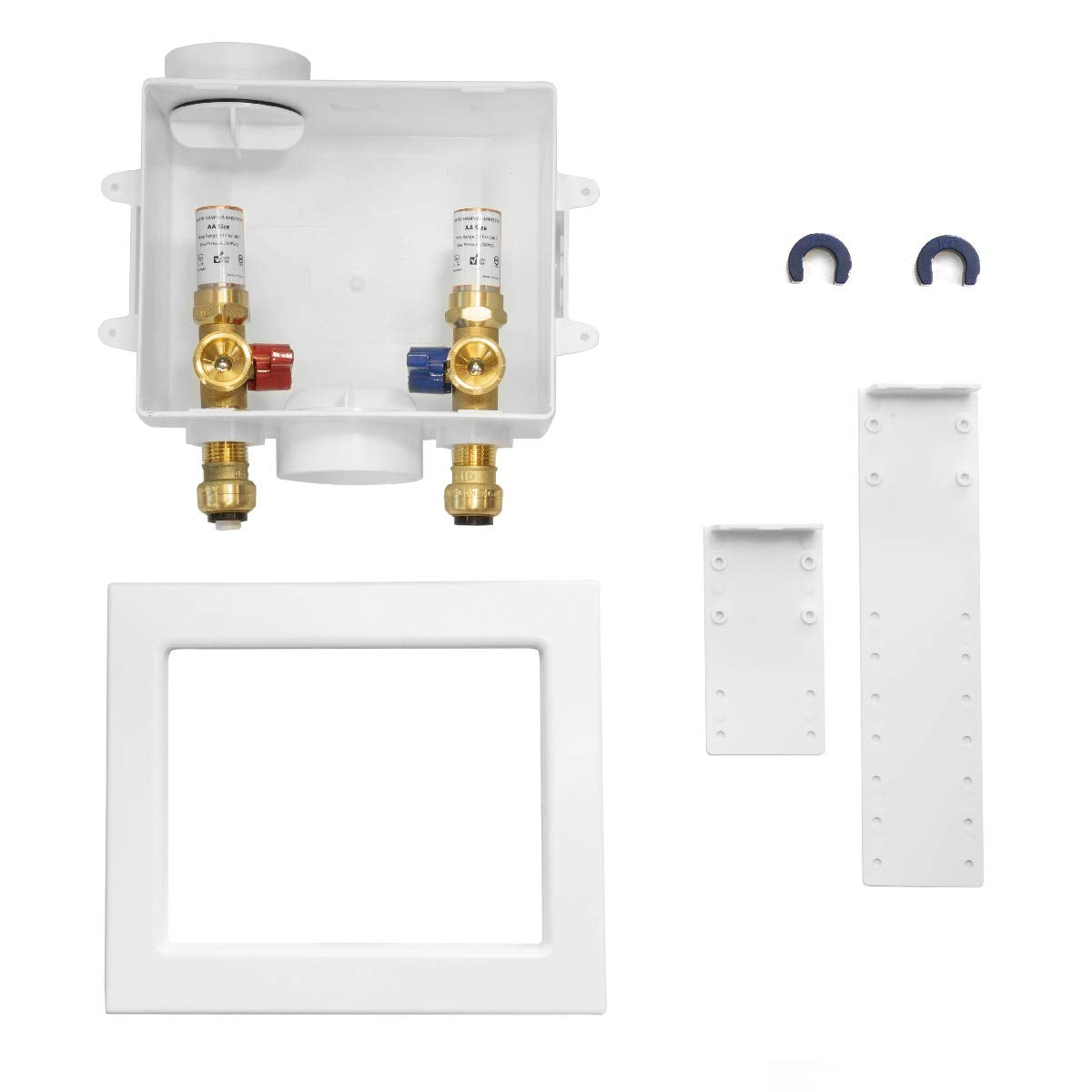 1/2" Push Fit Inlet, Washing Machine Outlet Box, with Copper Arrestor, with Center Drain