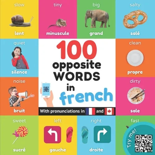 100 opposite words in french: Bilingual picture book for kids: english / french with pronunciations