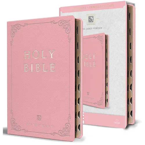 KJV Holy Bible, Giant Print Thinline Large Format, Pink Premium Imitation Leather with Ribbon Marker, Red Letter, and Thumb Indexâ