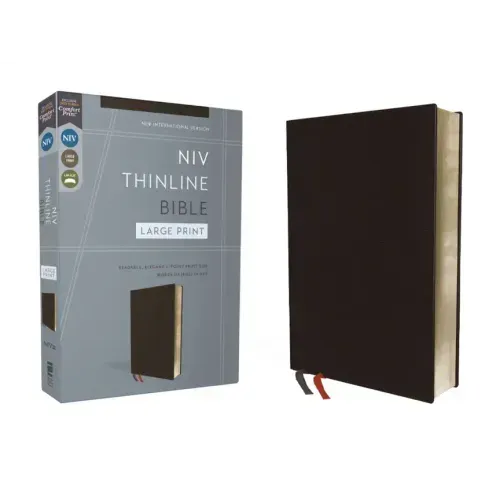 NIV, Thinline Bible, Large Print, Bonded Leather, Black, Red Letter Edition