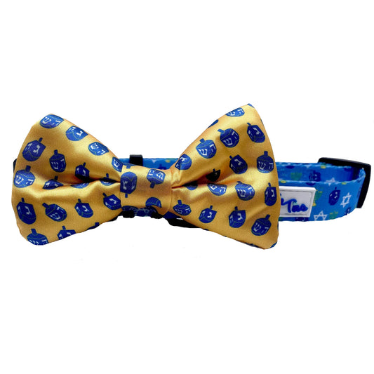 Yellow Hanukkah Dreidel Dog Bow Tie