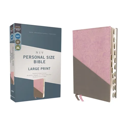 Niv, Personal Size Bible, Large Print, Leathersoft, Pink/Gray, Red Letter, Thumb Indexed, Comfort Print