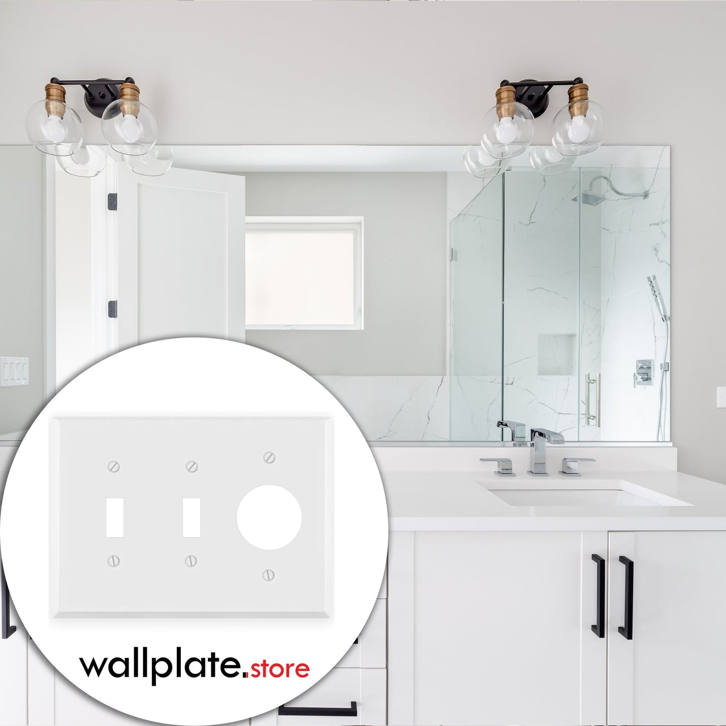 3 Gang Standard Size White Metal 2 toggle and 1 Single Round Receptacle Wall plate