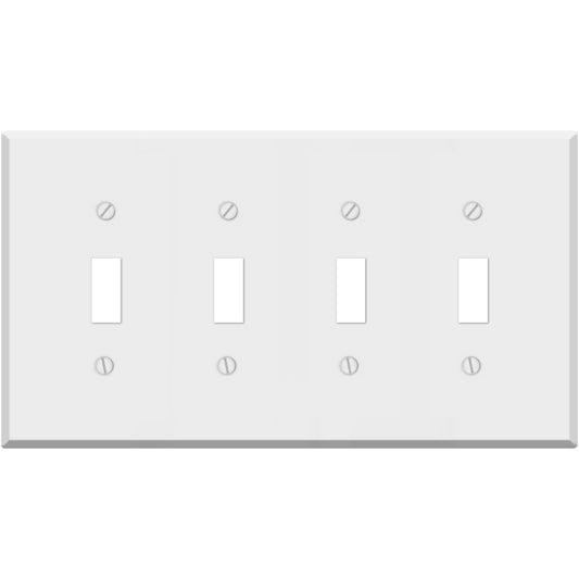 4-Gang White Metal Toggle Switch Wall Plate – Standard Size - Made in USA