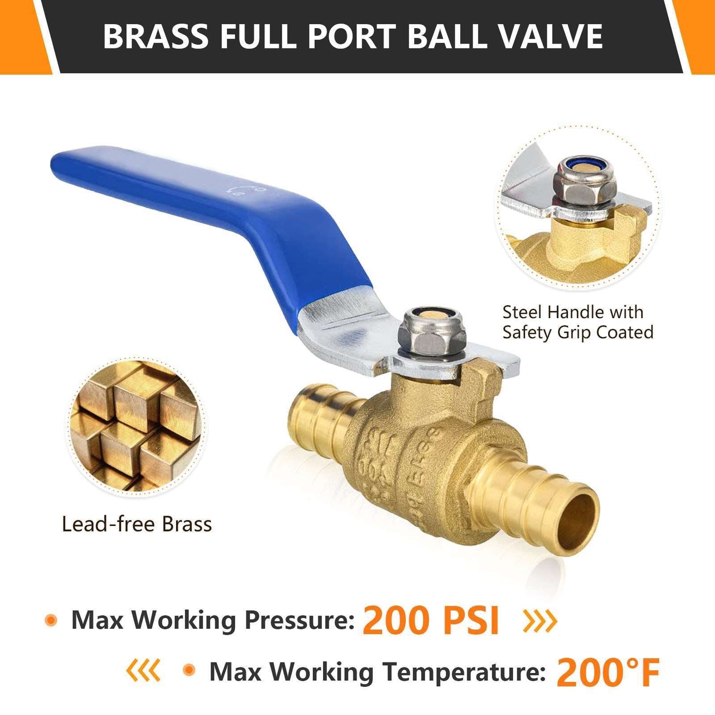1" PEX Crimp Ball Valve, Blue (Lead Free)