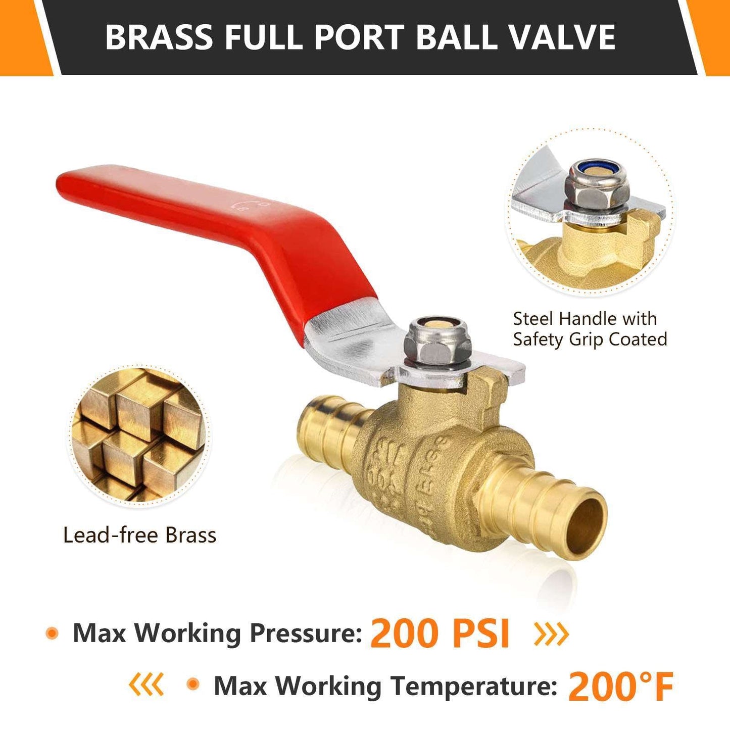 1" PEX Crimp Ball Valve, Red (Lead Free)