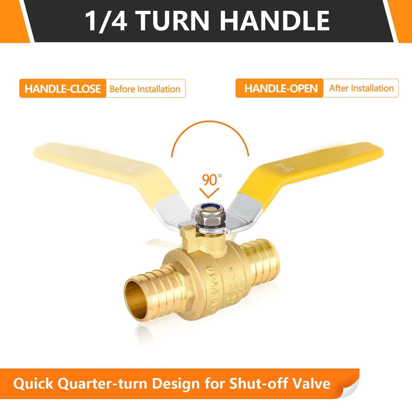 1" PEX Crimp Ball Valve, Yellow (Lead Free)