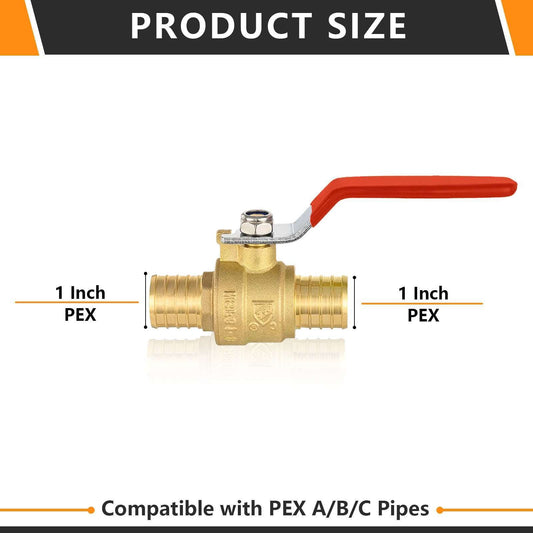 1" PEX Crimp Ball Valve, Red (Lead Free)