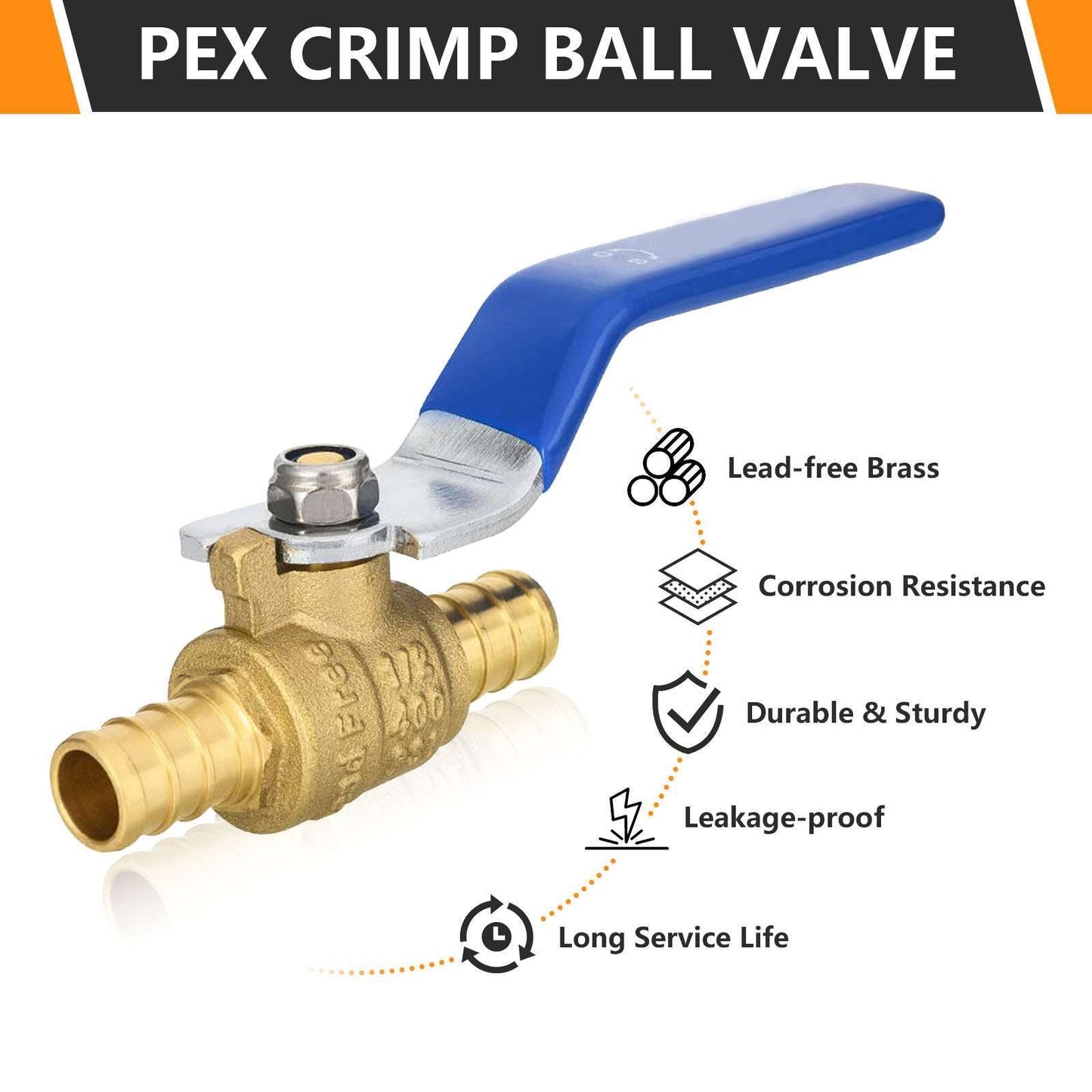 1" PEX Crimp Ball Valve, Blue (Lead Free)