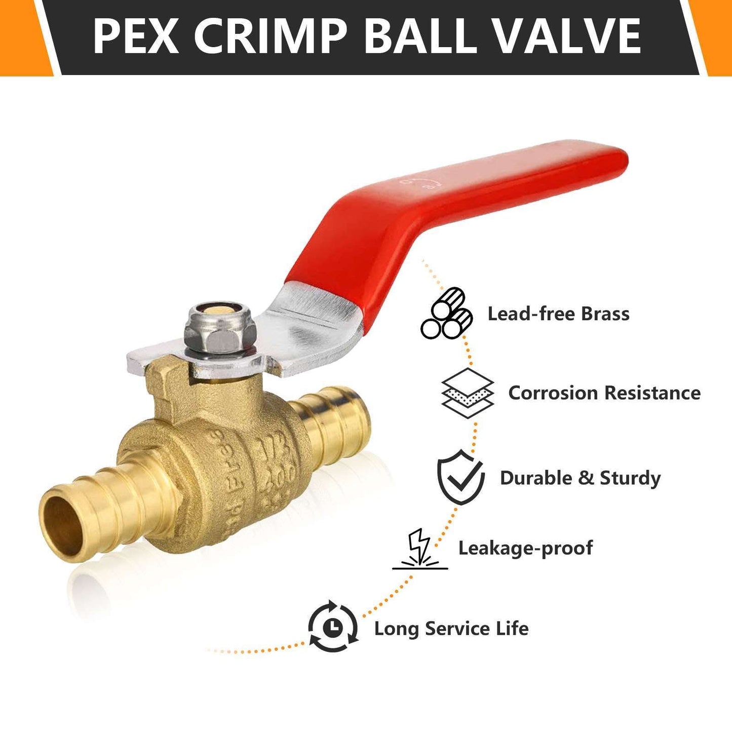 1" PEX Crimp Ball Valve, Red (Lead Free)