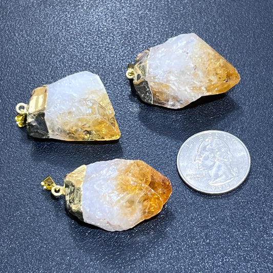 Citrine Crystal Rough Raw Point Pendant (Gold Plated) Wholesale