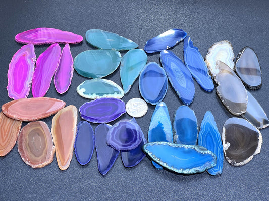 Oval Agate Slices (1 Pound)(2-3 Inches)(Size #00) One LB Wholesale Polished Pink Black Blue Pink Purple Red Mixed Colors