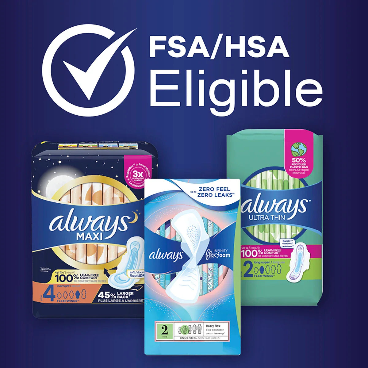 Always Ultra Thin Size 4 Overnight Pads With Wings, Unscented