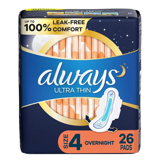 Always Ultra Thin Size 4 Overnight Pads With Wings, Unscented