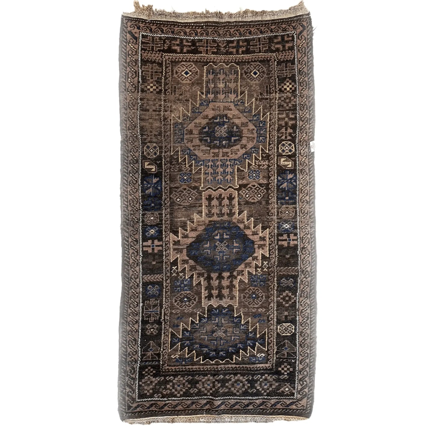 Antique 1880s Primitive Tribal Baluch Wool Rug 3’x6’4”