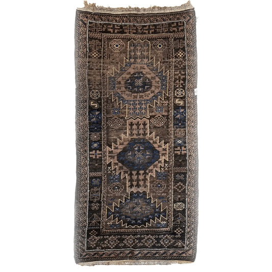 Antique 1880s Primitive Tribal Baluch Wool Rug 3’x6’4”