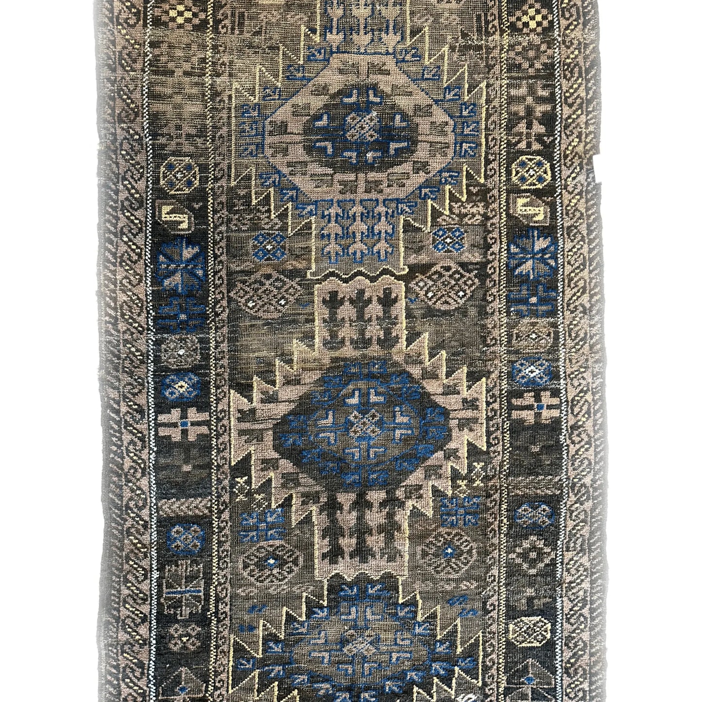 Antique 1880s Primitive Tribal Baluch Wool Rug 3’x6’4”