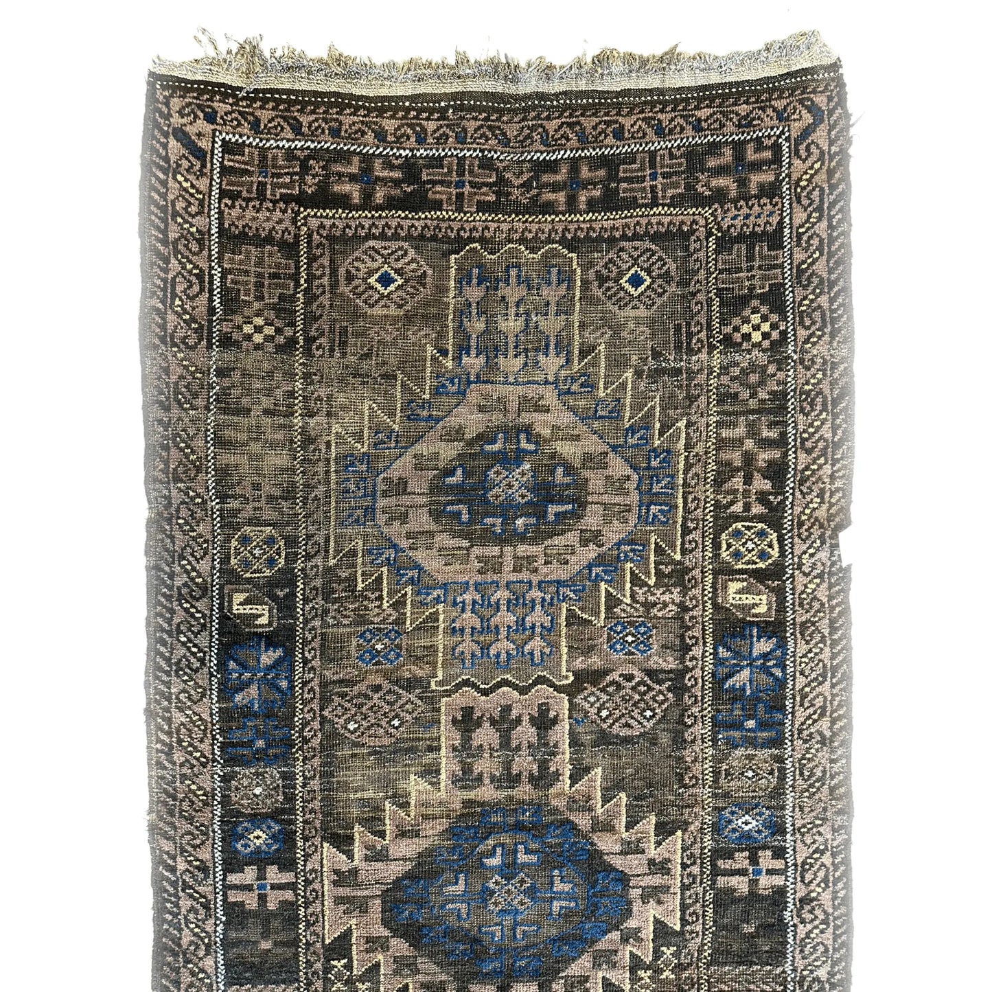 Antique 1880s Primitive Tribal Baluch Wool Rug 3’x6’4”