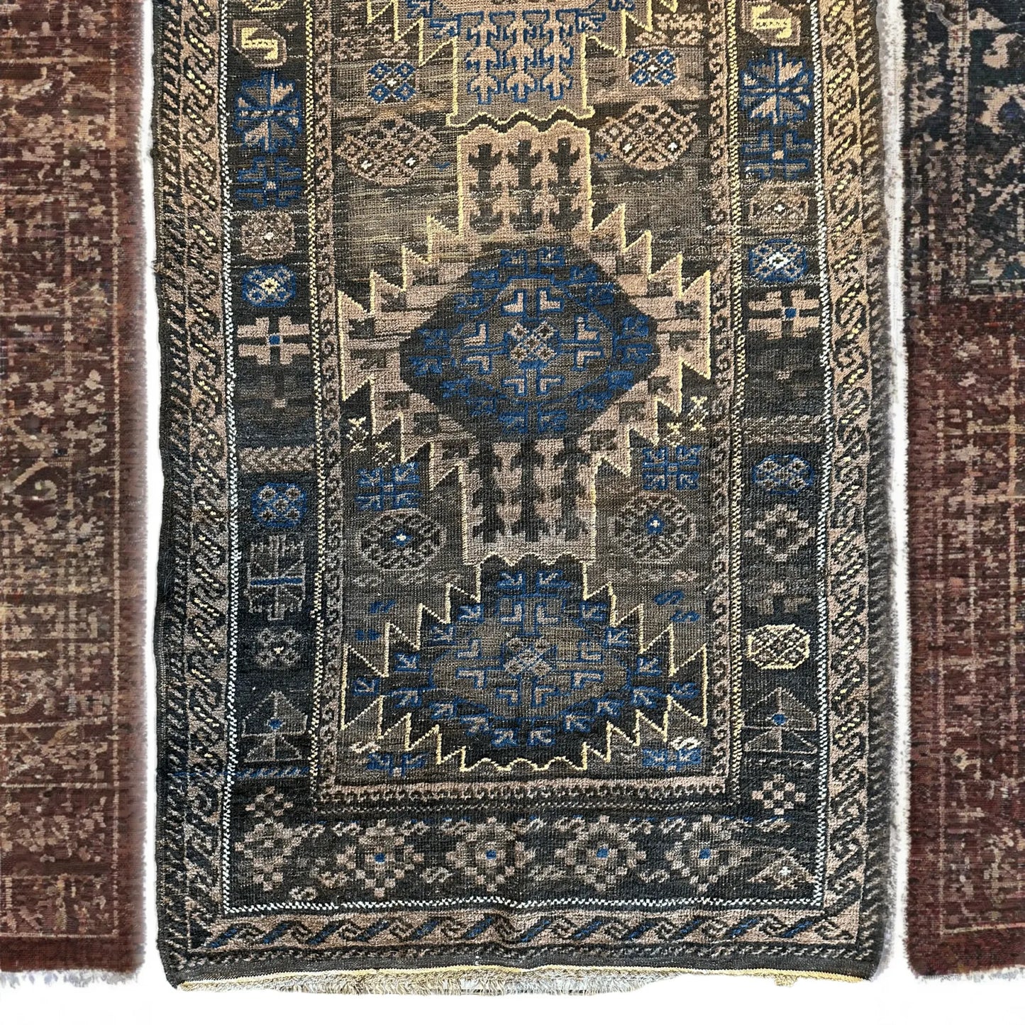 Antique 1880s Primitive Tribal Baluch Wool Rug 3’x6’4”