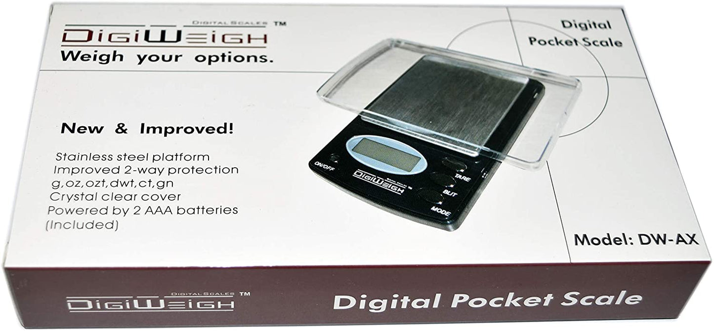 DigiWeigh DW-100AX Precision Digital Scale – 100g x 0.01g | Gram, Ounce, Carat, Grain Modes | Lab, Jewelry, Reloading, Gemstone Use