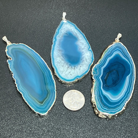 Large Teal Agate Slice Pendant (Silver Plated Edges) Wholesale