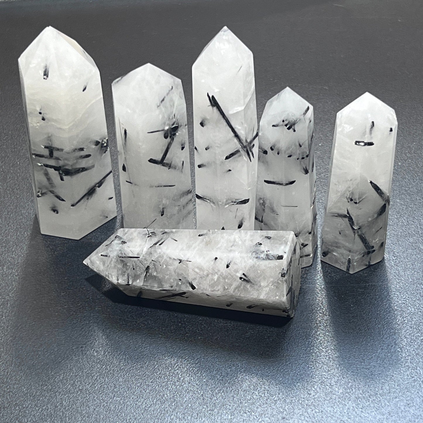 Tourmalated Quartz Crystal Point Tower Carving Wholesale