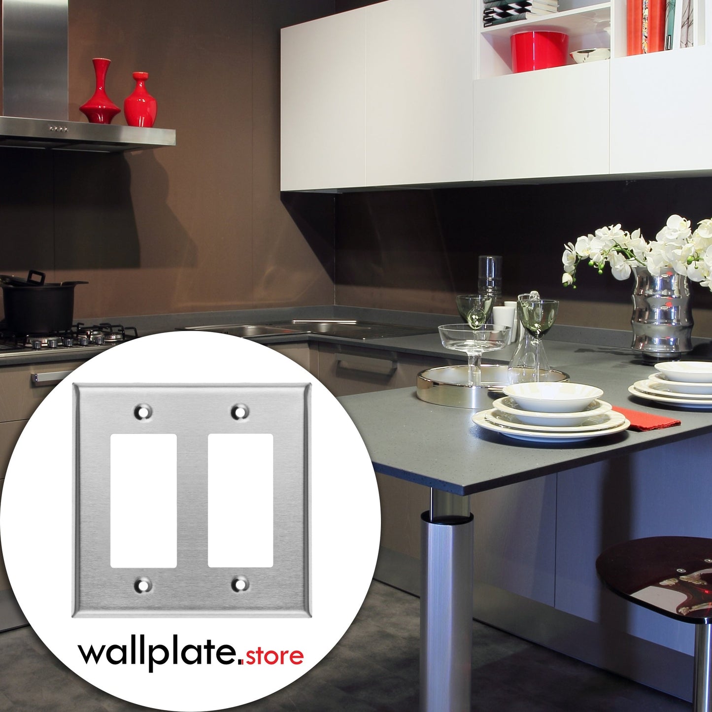 2-Gang Stainless Steel Rocker GFCI Decora® Style Wall Plate, Made in USA