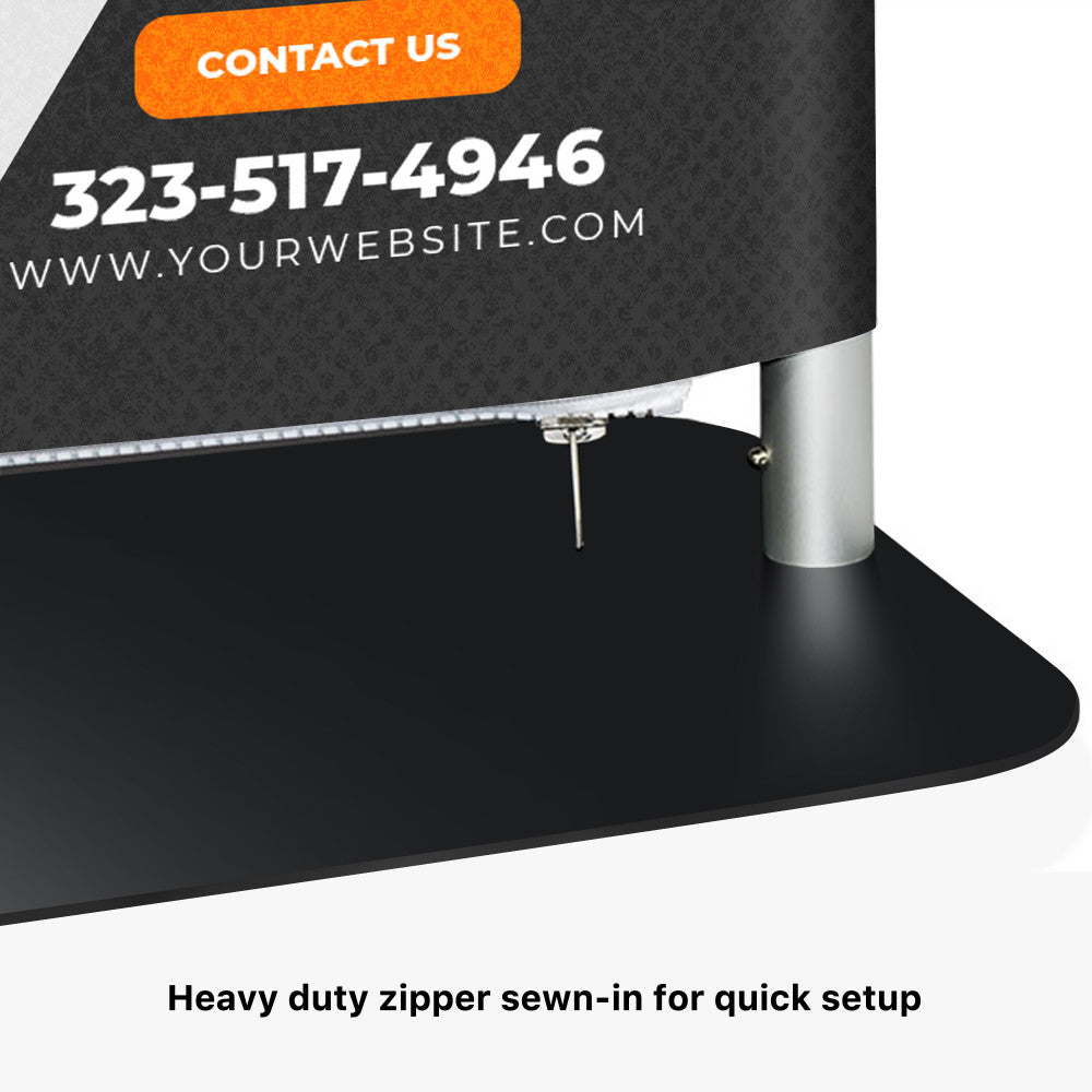 Tension Fabric with stand in two sizes. Popular, portable, easy set-up!