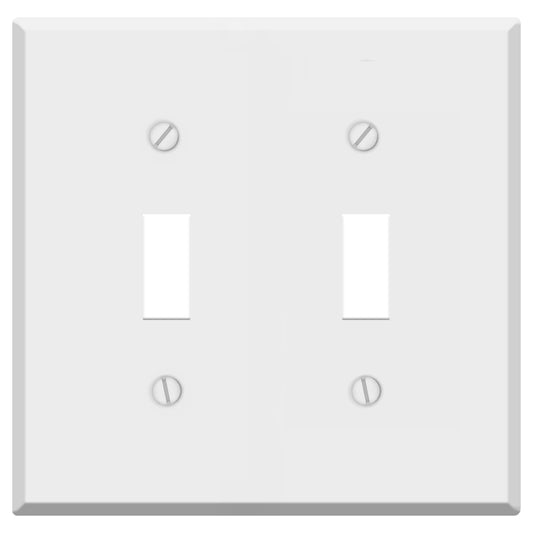 2-Gang White Metal Toggle Switch Wall Plate – Standard Size - Made in USA