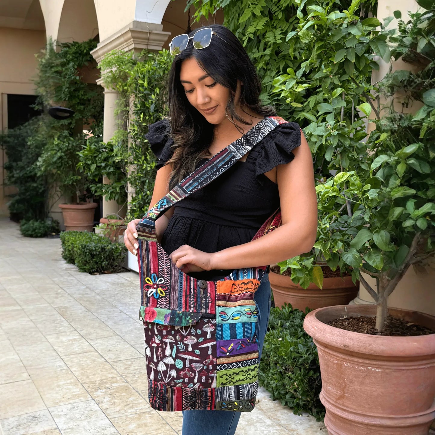 Kathmandu Collection Tribal Stripe Patchwork Hobo Bag