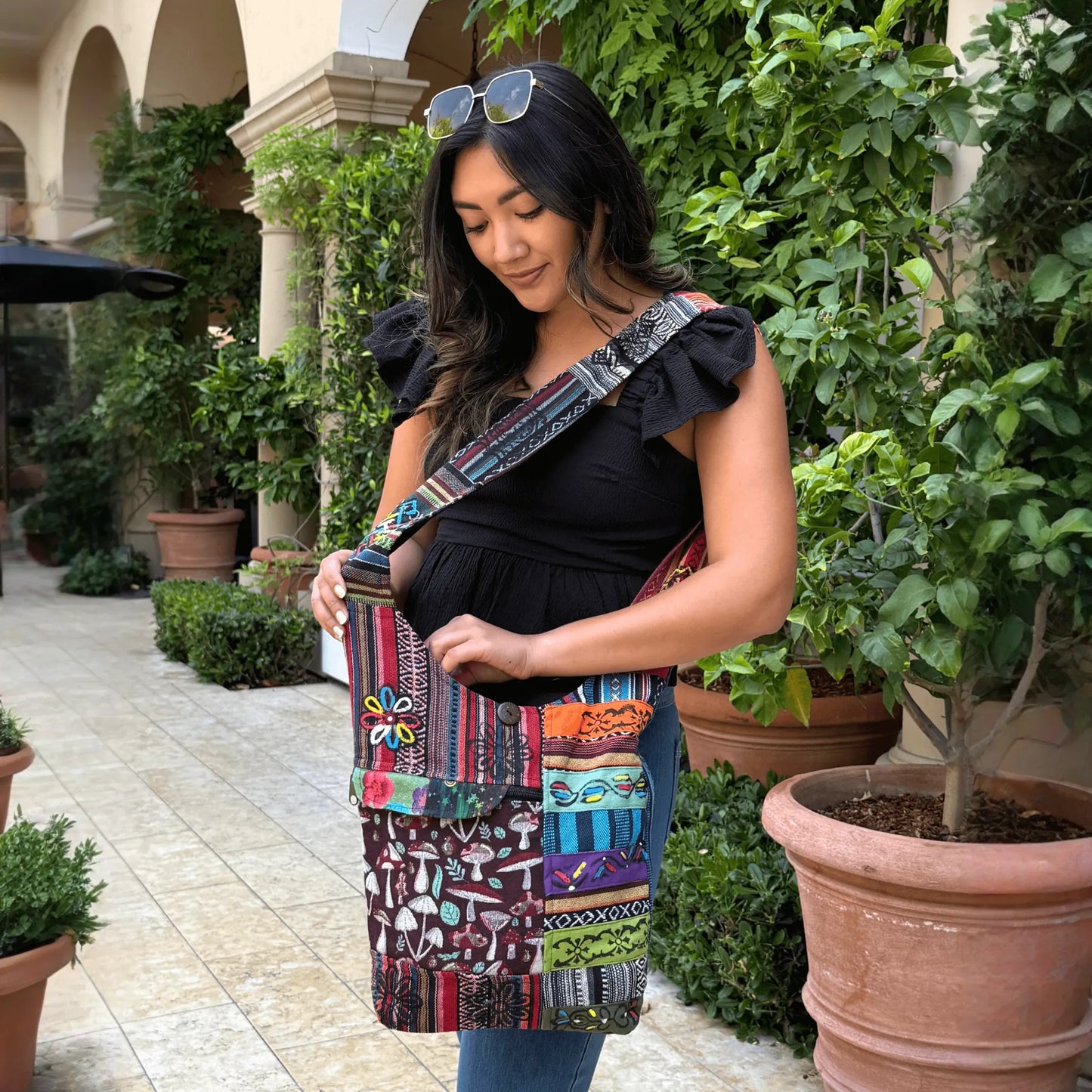 Kathmandu Collection Tribal Stripe Patchwork Hobo Bag