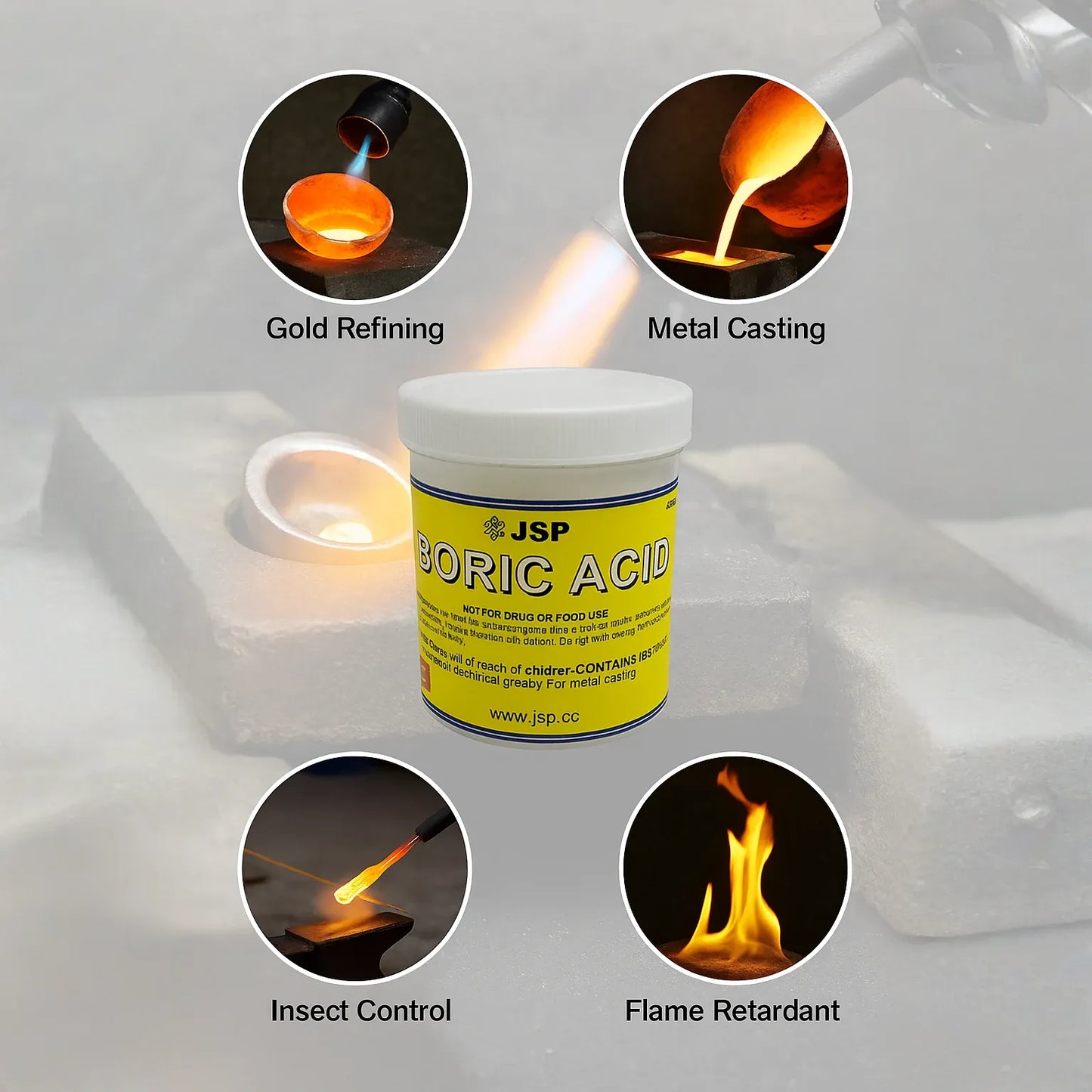 JSP Boric Acid Powder 8oz or 2lb Jar – 99.9% Pure Anhydrous H3BO3 for Gold Refining, Jewelry Casting, and Industrial Use