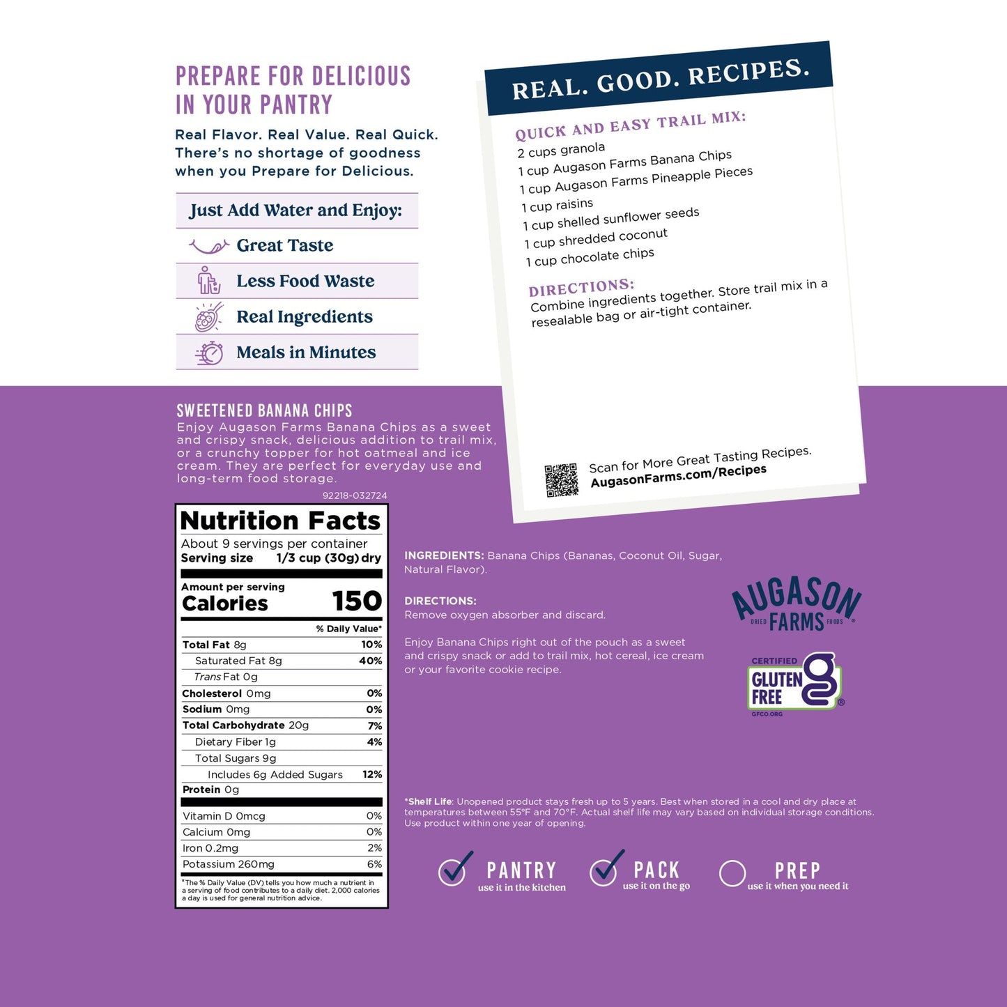 Sweetened Banana Chips Pouch, 9 Servings