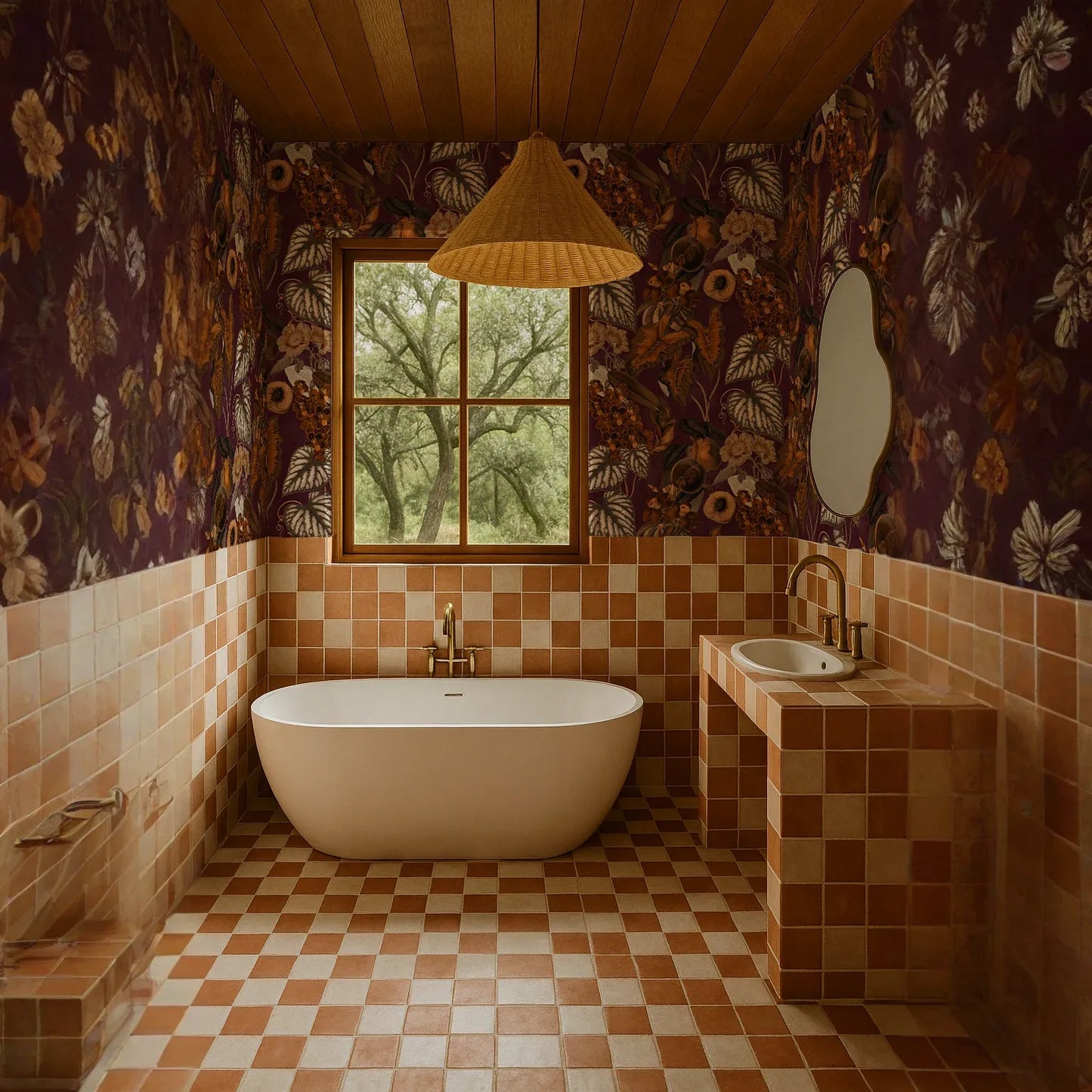 Cali Tropicale Wallpaper, eggplant and toffee