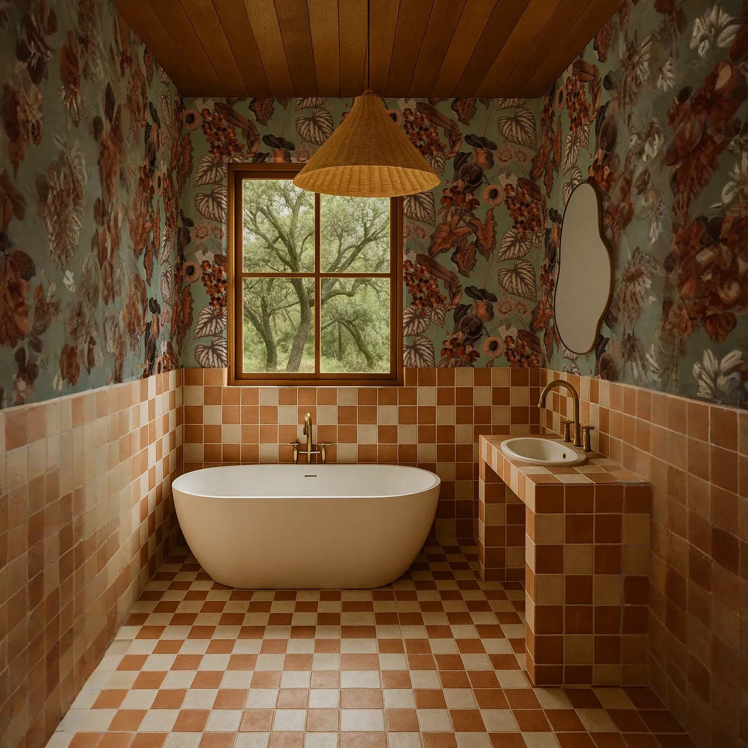 Cali Tropicale Wallpaper, mint and rust