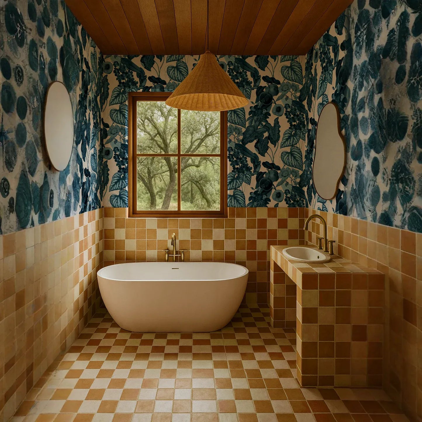 Cali Tropicale Wallpaper, off-white and blue