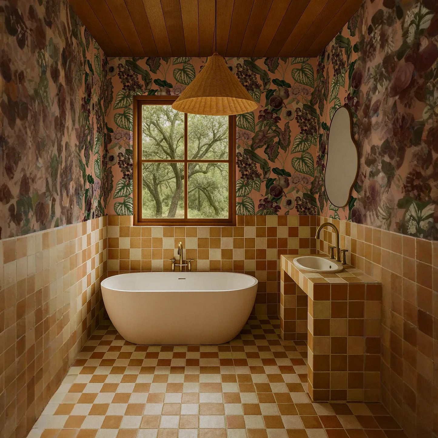 Cali Tropicale Wallpaper, peach and green
