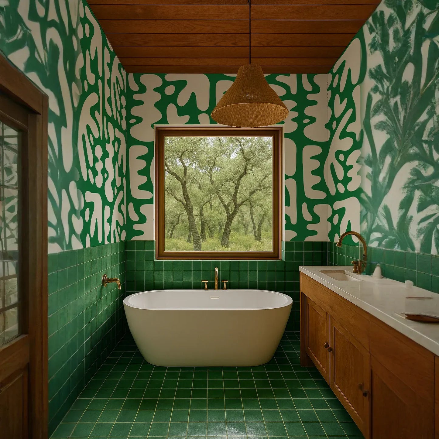 Bubbly Wallpaper, green & off-white
