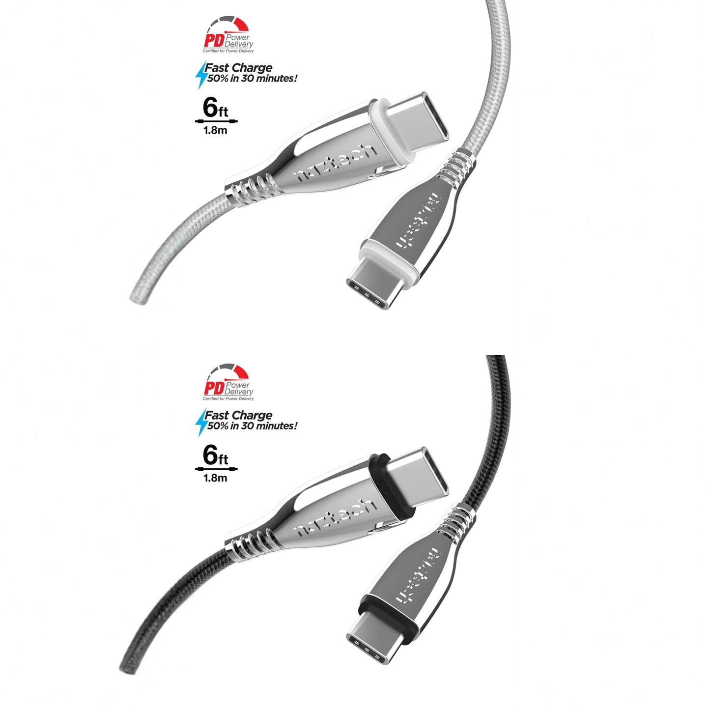 Naztech Titanium USB-C to USB-C Braided Cable 6ft
