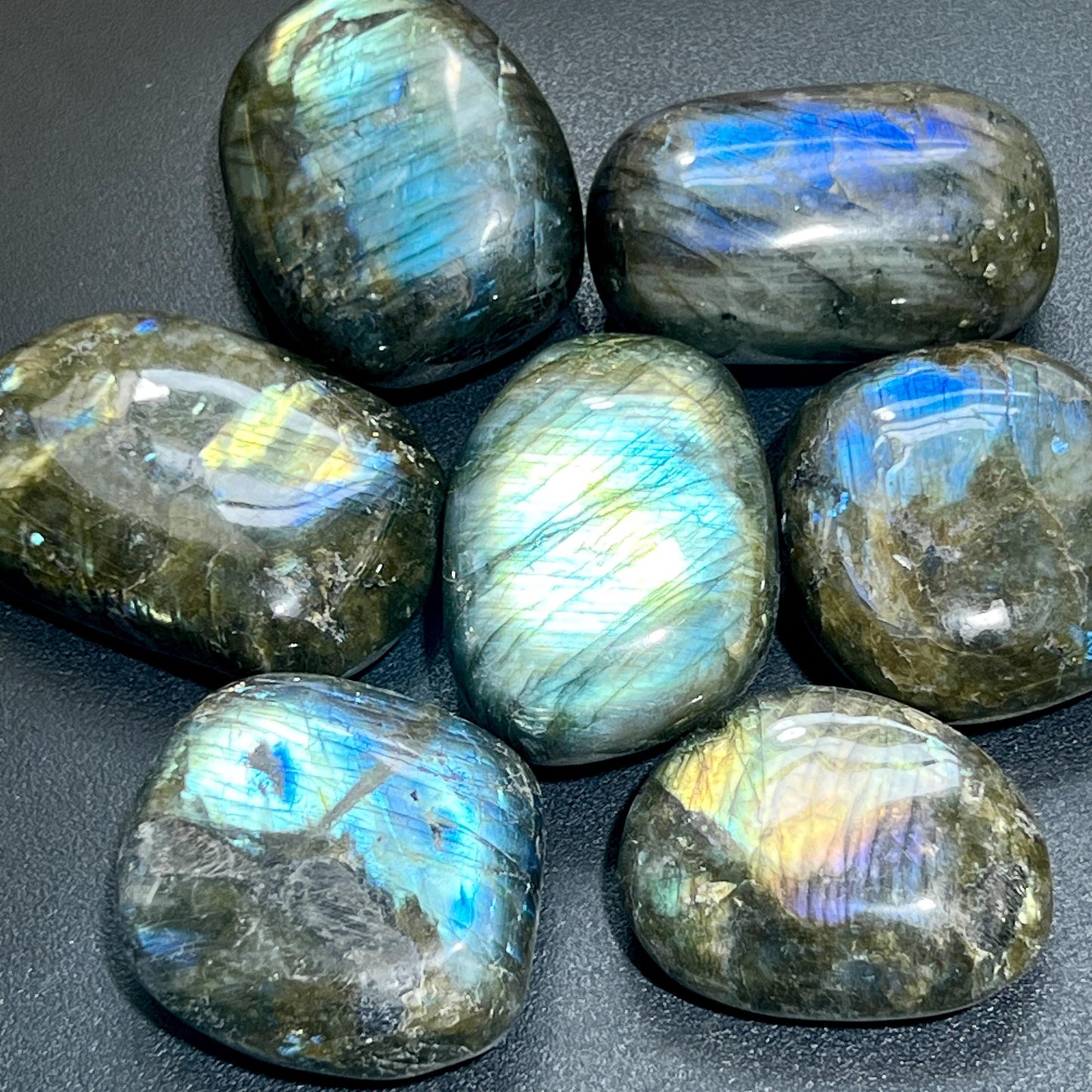 Large Flashy Labradorite Palm Stones Tumbled Carvings (By The Piece or Pound) Wholesale